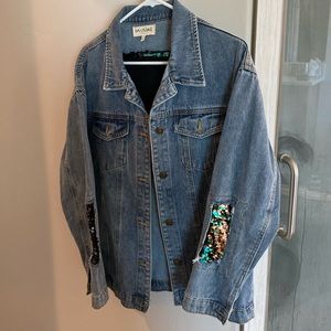Jean Jacket Sequins Accents Size S Fits Over Sized